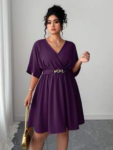 Elenzga 优雅V领收腰短款红色晚礼服，夏季休闲简约风格