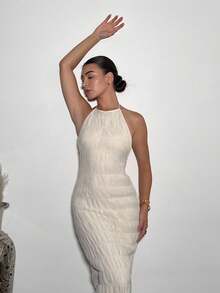 Andrea Bello Đầm midi/dài không tay cổ tròn màu trơn cho nữ - trắng - Xem 4