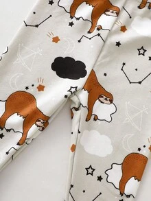 2pcs Infant/Toddler Boys' Khaki Cartoon Sloth Print Long Sleeve Bodysuit & Pants Pajama Set - Khaki - View 7