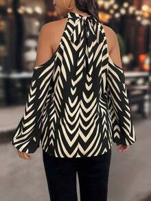 SHEIN PETITE Petite 女士露肩休闲长袖衬衫 - 黑色 - 查看 2