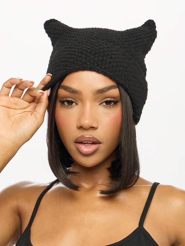 SUMWON WOMEN Knit Cat Ear Beanie With Textured Pattern