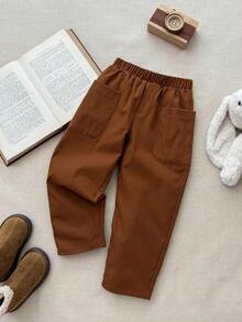 Blossori 男童法式优雅宽松宽口袋裤 - 棕色 - 查看 1