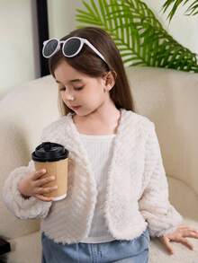 少女纯色灯笼袖开襟羊毛夹克