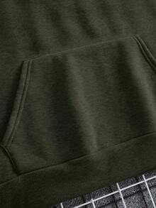 SHEIN Cottnline 100%Cotton Men Letter Graphic Pocket Drawstring Thermal Hoodie - Army Green - View 4