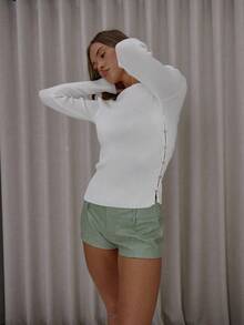 MUSERA Ribbed Open Button Down Side Long Sleeve Sweater Top Cute Classy Sexy Streetwear Fall Autumn Night Out Winter Party