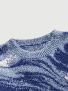 ROMWE MEN Street Life 男士休闲宽松圆领长袖套头毛衣，秋冬 - 藍色 - 查看 3