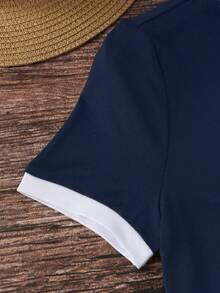 EMERY ROSE Plus Size Women Casual Color Block Round Neck Short Sleeve T-Shirt