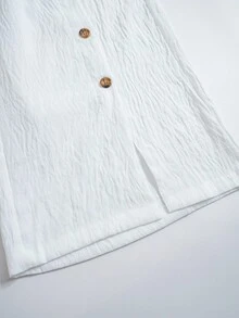 Rusticease Women's SPring White Textured Round Neck Single Breasted Decor Long Sleeve And Pants Plus Size Two Pieces Set - White - View 5