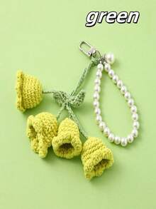 POKOJA LAND 1PC  Lily Of The Valley Keychain 4 Flowers Pearl Chain Crochet Bag Charm Korean Style Ins Aesthetic Cute Handmade Gift Spring Summer Accessory Unique - Multicolor - View 10