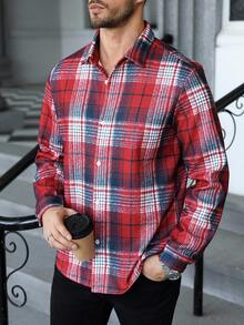 Manfinity CasualCool 男士格纹长袖单排扣休闲外套，秋季 - 彩色 - 查看 4