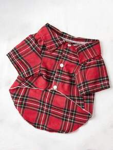 PETSIN 1pc Christmas Red Plaid Pet Shirt - Multicolor - View 9