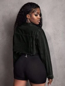 Slaydiva Women's Fringe Single-Breasted Thermal Lined Cropped Casual Denim Jacket, Autumn/Winter Women's Winter Jacket - Black - View 3