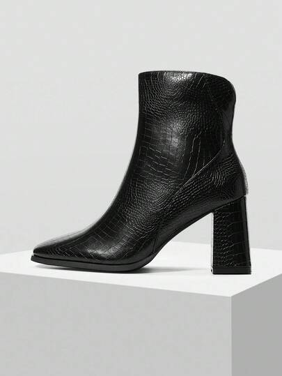 MOTF PREMIUM 女式 PU 皮革尖头拉链高跟踝靴