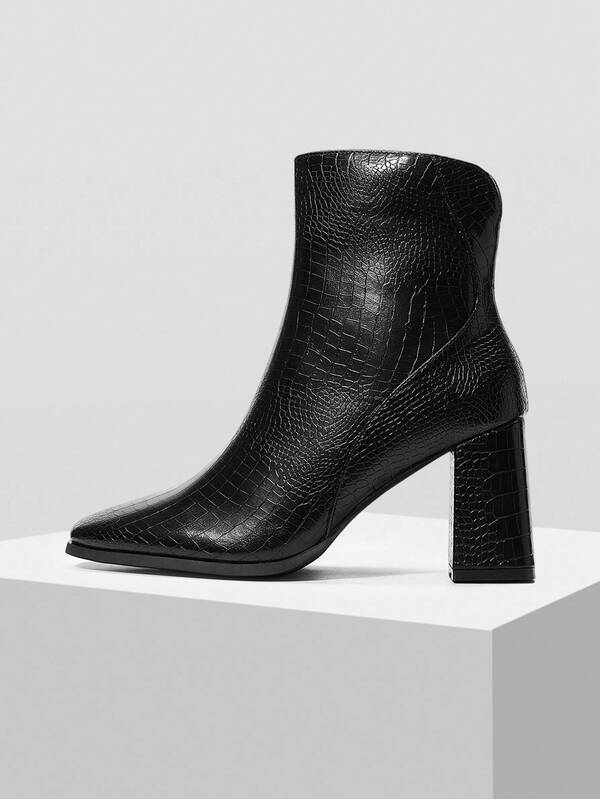 MOTF PREMIUM 女式 PU 皮革尖头拉链高跟踝靴