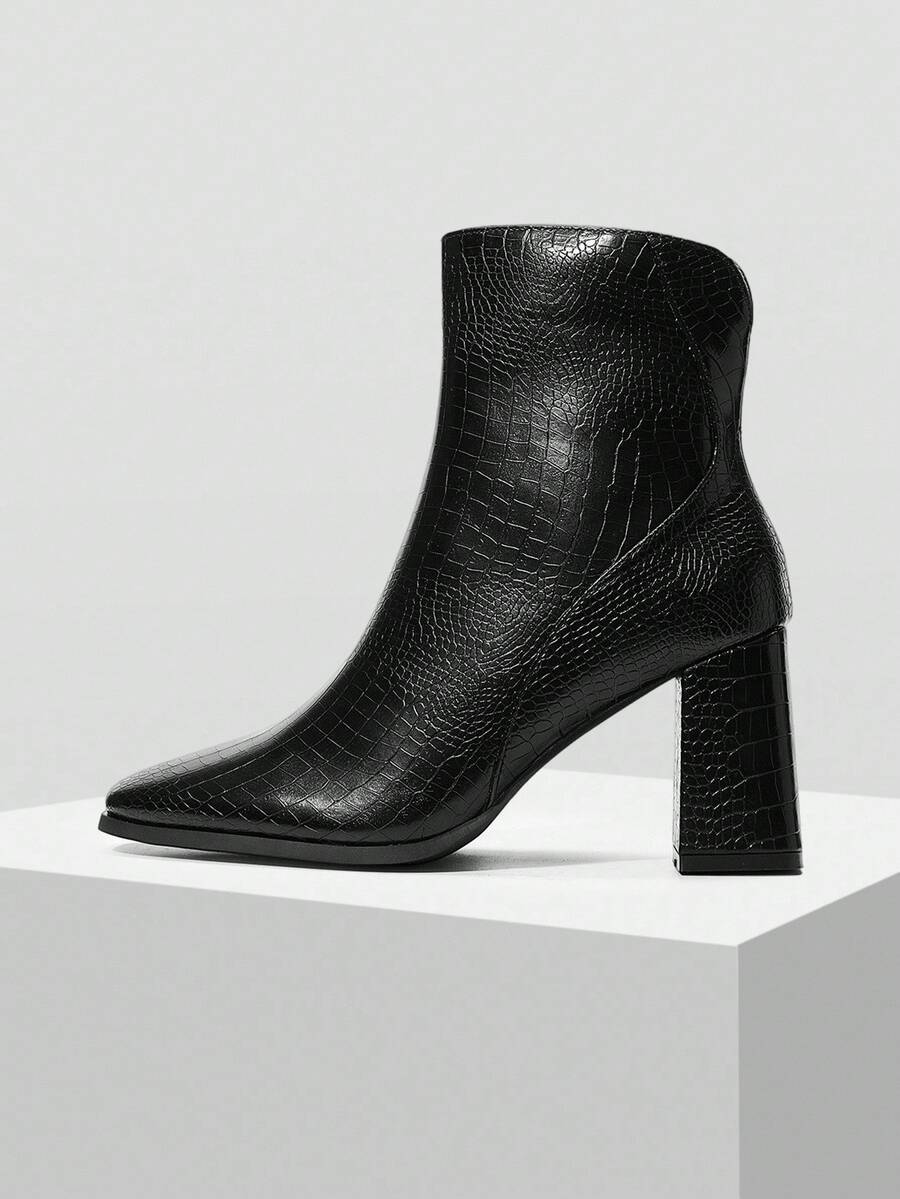 MOTF PREMIUM 女式 PU 皮革尖头拉链高跟踝靴 - 黑色 - 查看 1