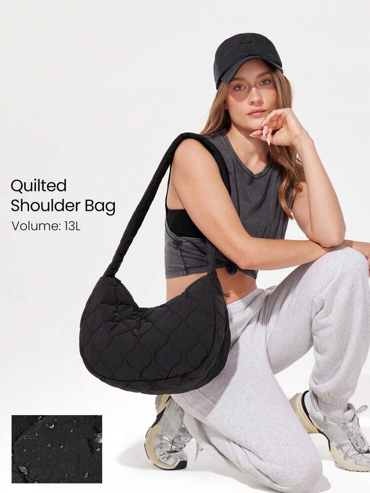 Borsa a spalla da 13L in pelle trapuntata idrorepellente con cerniera e tasche, casual per uso quotidiano