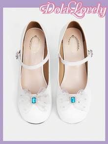 Dola Lovely Giày cao gót mũi tròn Sweet Lolita Mary Jane Bow Decor cho nữ - trắng - Xem 5