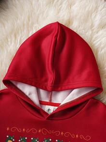 ELF X SHEIN Young Boy Christmas Letter Graphic Hooded Long Sleeve Sweatshirt Fall Winter - Red - View 5
