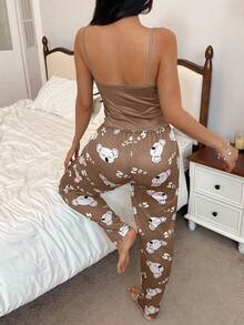 SHEIN 2pcs Cute Koala Print Camisole & Pants Pajama Set - Multicolor - View 2