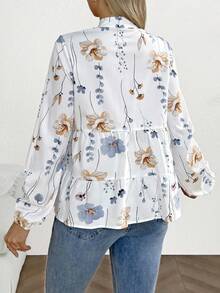 SHEIN 孕妇休闲花卉印花长袖纽扣衬衫，带多层下摆 - 彩色 - 查看 2