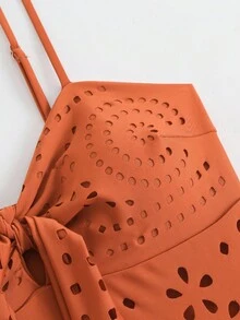 Swim Oasis V-Neck Caramel Brown Hollow Out One-Piece Swimsuit For Women - Brown - View 6