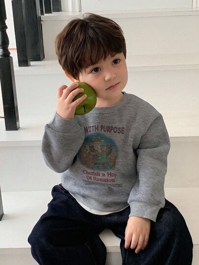 DAZY Baby Boys' Cartoon Casual Thermal Lined Crew Neck Long Sleeve Sweatshirt, Autumn/Winter