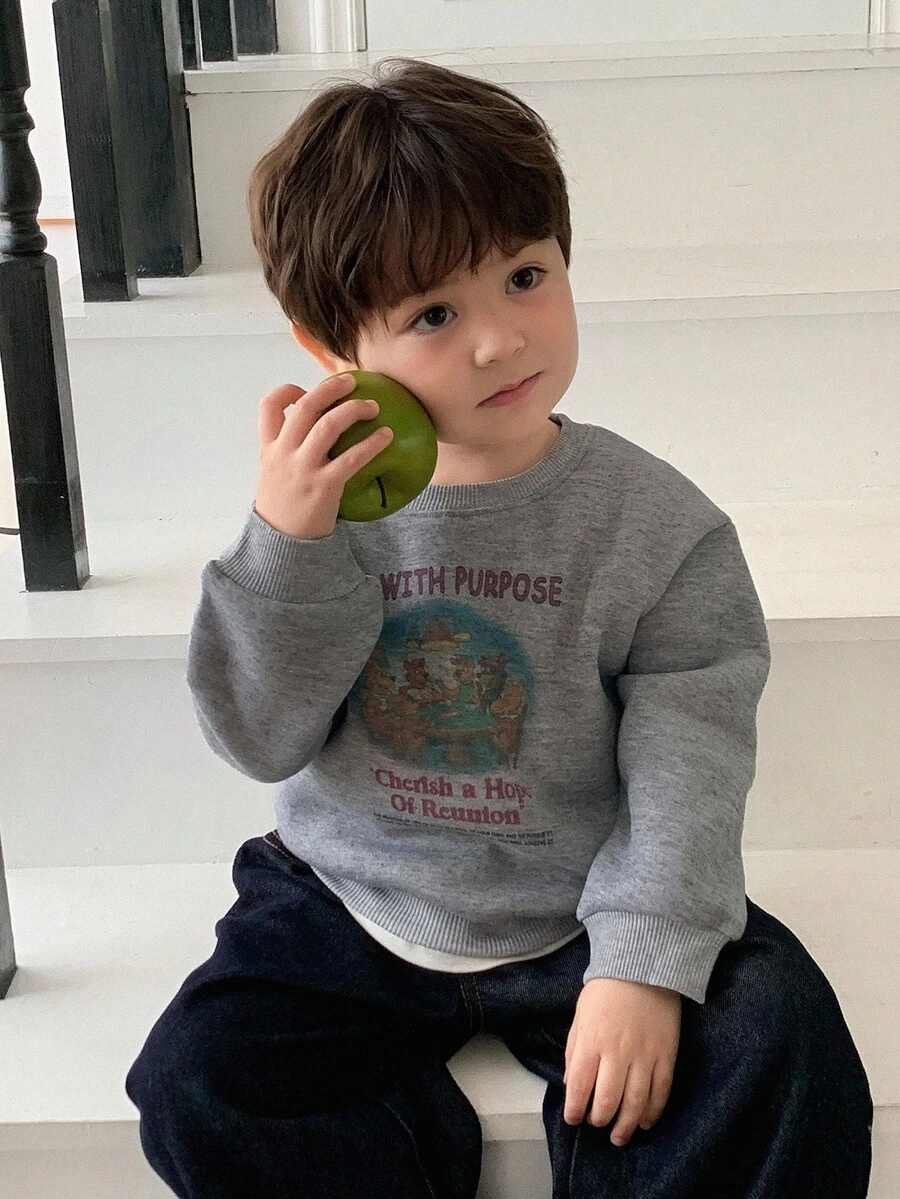 DAZY Baby Boys' Cartoon Casual Thermal Lined Crew Neck Long Sleeve Sweatshirt, Autumn/Winter