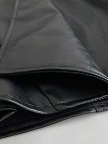 Viva Relle Plus Size Black Faux Fur Collar PU Leather Double-Breasted Jacket - Black - View 8