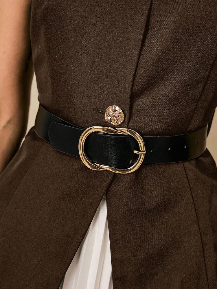 Poéselle Women's Solid Color Single-Breasted Vest And Pleated Midi Skirt Elegant Suit Set Autumn Winter Clothes For Women - Coffee Brown - View 7