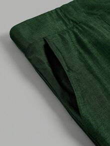 Rometta 大码女式纯色褶皱阔腿宽松休闲裤 - 軍綠色 - 查看 10