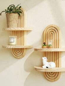 SHEIN 1pc New Solid Wood Floating Wall Shelf, Creative Plant Holder & Key Organizer, Decorative Display Rack For Living Room, Balcony & Entryway Wall Decor