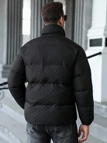 Manfinity CasualCool 男士拉链格子撞色长袖口袋冬季棉服外套，男士冬季外套，拼色加绒保暖冬季外套，格子冬季外套 - 黑色 - 查看 2