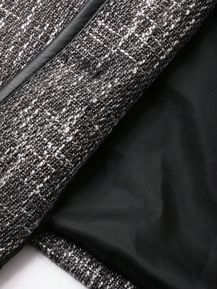 2pcs Women Patchwork Contrast Color V-Neck Sleeveless Vest Jacket & Long Sleeve Casual Pullover Set, Autumn/Winter