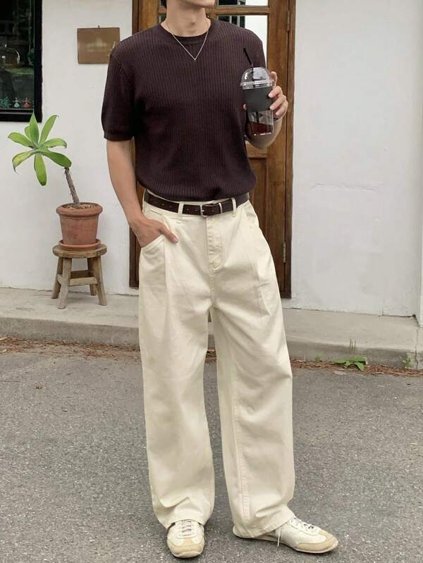 DAZY Men's Plain White Denim Jeans, Spring