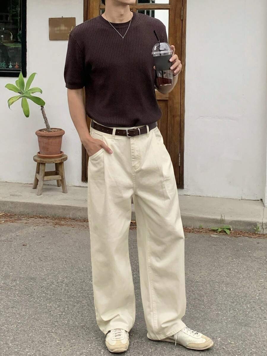 DAZY Men's Plain White Denim Jeans, Spring - Apricot - View 1