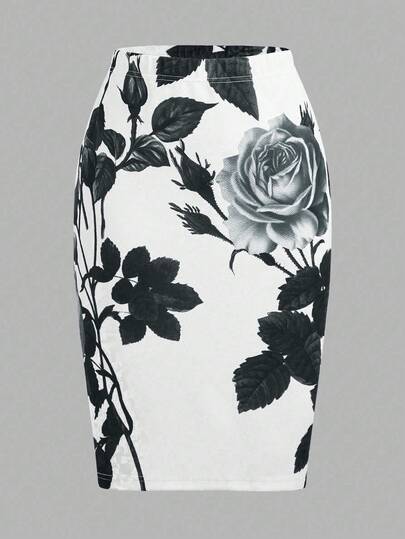 SHEIN Clasi 大码优雅花卉印花紧身迷你裙