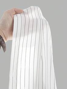 少女白色修身弧形下摆条纹衬衫，学院风衬衫，百搭百搭衬衫，适合青少年，返校季 - 白色 - 查看 6