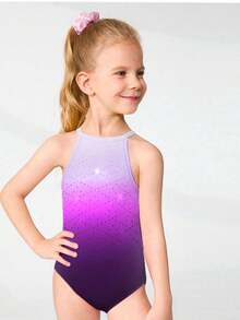 SHEIN 年轻女孩水钻印花运动连体裤，适合健身、户外运动、舞蹈、瑜伽、体操 - 彩色 - 查看 3