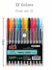 12Pcs/18Pcs/24Pcs/36Pcs/48Pcs/60Pcs Glitter Gel Pen & Fluorescence Pen, A Variety Of Colors To Choose From,Back To School - Multicolor - View 2