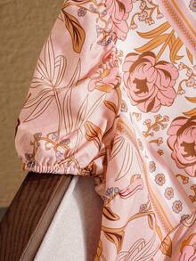 EMERY ROSE Blusa de manga corta con cuello en V para tallas grandes, de moda para vacaciones de verano estilo bohemio - Albaricoque - Ver 4