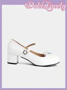 Dola Lovely Giày cao gót mũi tròn Sweet Lolita Mary Jane Bow Decor cho nữ - trắng - Xem 2