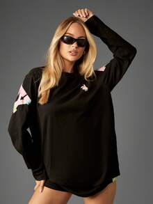 Missguided x Playboy Áo nỉ cotton tay dài in logo cỡ lớn cho trang phục dạo phố và mặc ở nhà thường ngày - màu đen - Xem 1