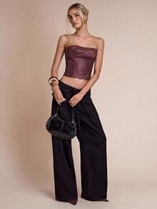 SHEIN BAE Áo Bandeau ôm sát màu trơn thời trang gợi cảm dành cho nữ - Màu Khaki - Xem 7