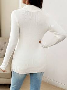 SHEIN 孕妇纯色半襟插肩袖修身罗纹毛衣