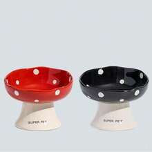 1/2个猫碗陶瓷猫食碗狗碗食盆猫碗饭碗高脚狗狗饮水碗斜口大碗宠物专用 - 彩色 - 查看 2