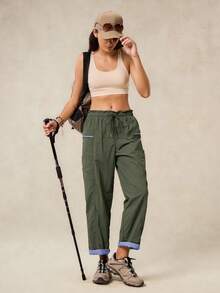 OutZeal 女士运动裤，适合露营、徒步等夏季活动，防水轻便，撞色设计，带侧袋 - 軍綠色 - 查看 7