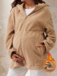 Boho Mama Teddy Fleece Hooded Jacket, Regular Maternity Coat