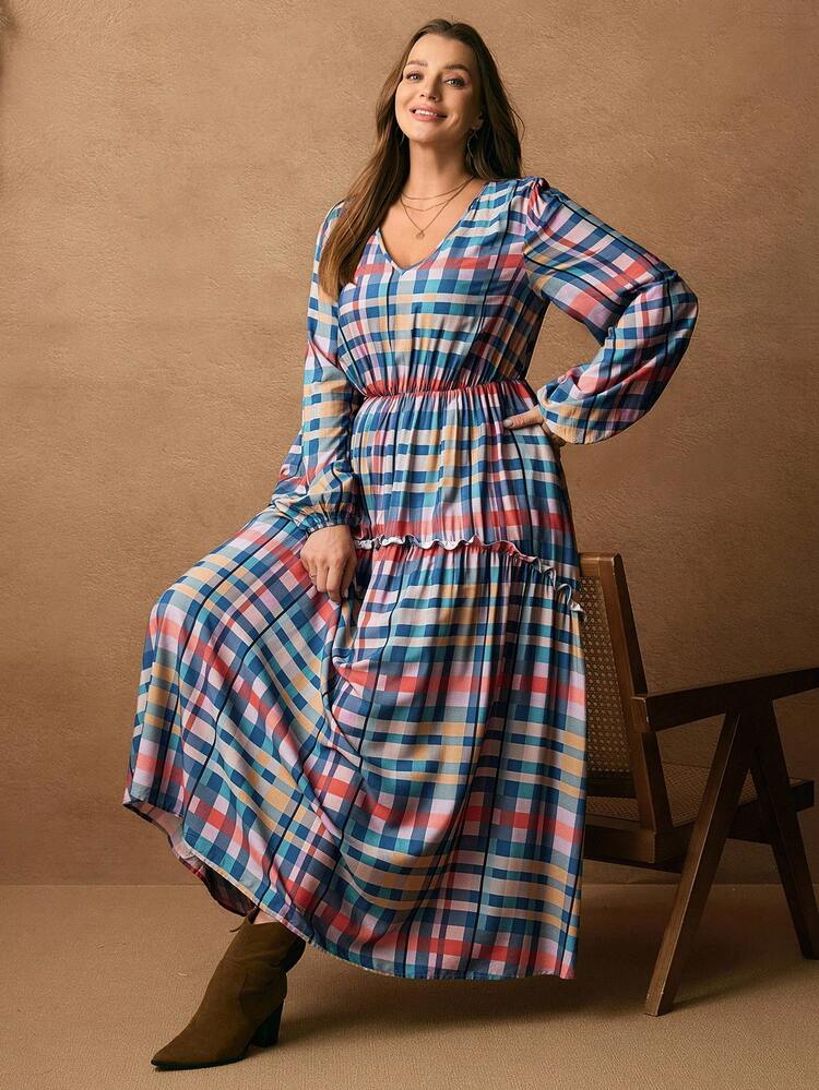 プラスサイズ レディース Vネック ルーズ 長袖 カジュアルワンピース、レディース 冬服、クリスマス、レディースカジュアルワンピース、プラスサイズ レディース 冬服 エレガントカジュアル