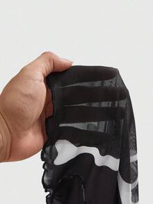 ROMWE Halloween Gothic Skeleton Flocked Sexy Sheer Mini Dress For Women - Black - View 5