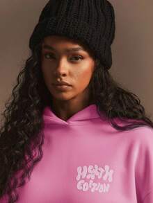 Athîral Women's Hooded Sweatshirt, Minimalist Fashion Casual Everyday Wear In Fall/Winter - Pink - View 5